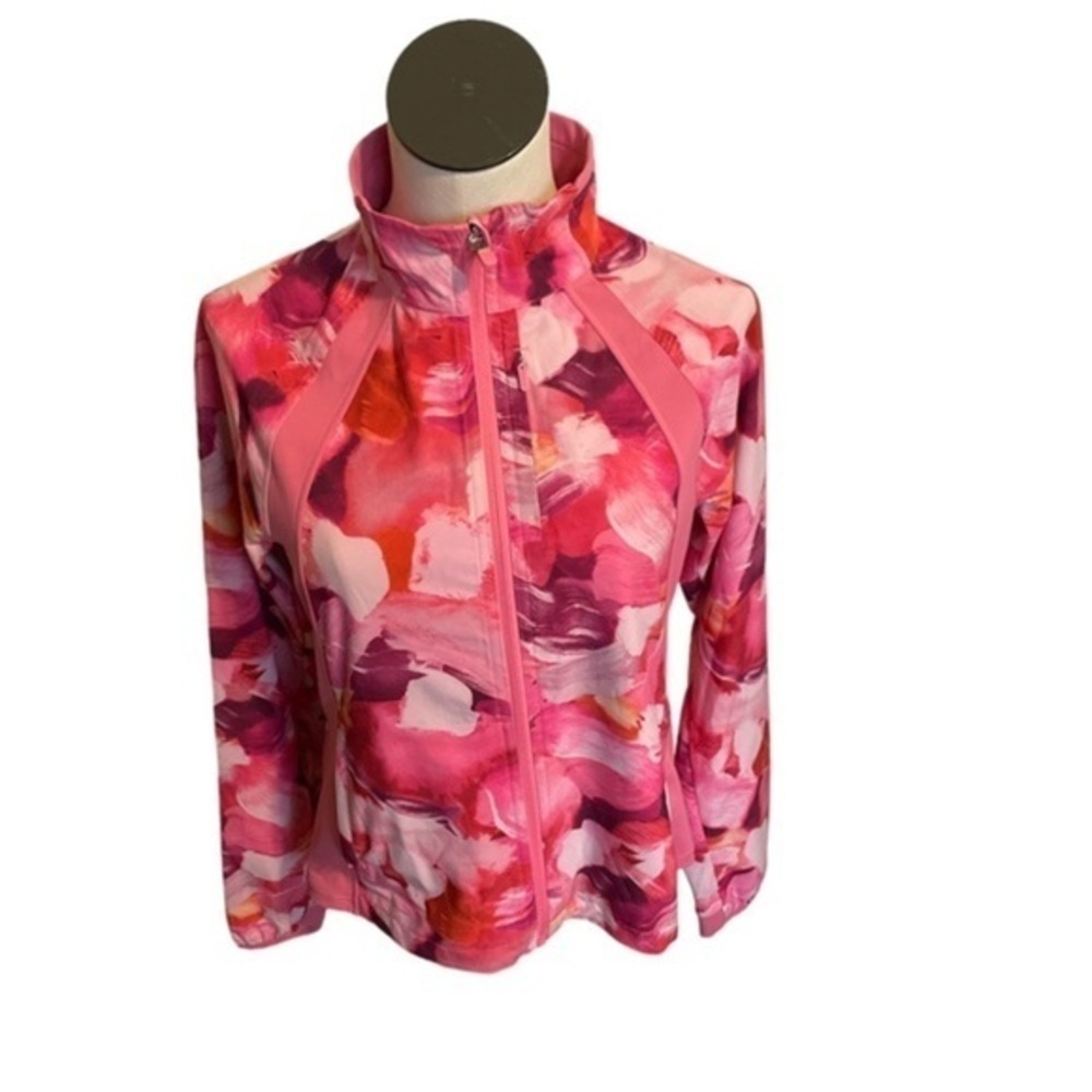 Athleta jacket woman’s pink watercolor zip out wear New Sz XS